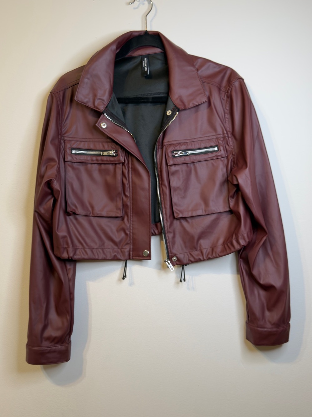 American Bazi Cropped Faux Leather Jacket - Burgundy